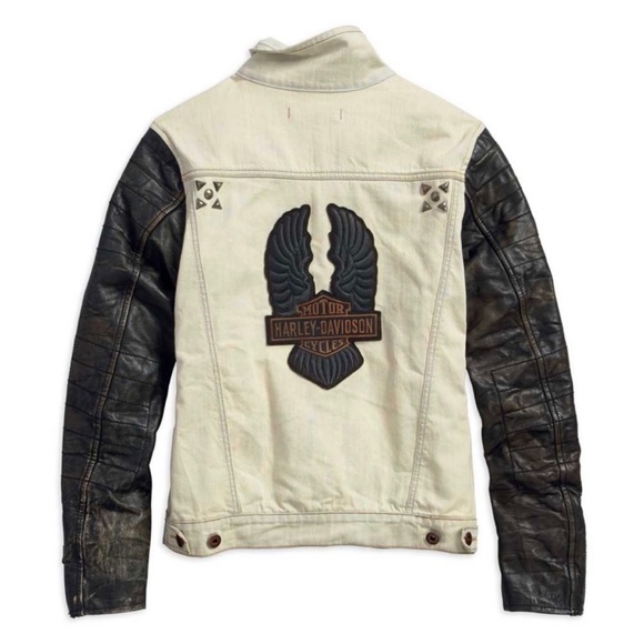 Harley-Davidson® Women's Leather Sleeve Denim Casual Moto Jacket size XL - Picture 3 of 11